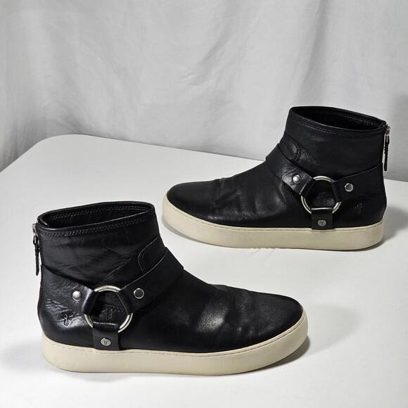 Frye Lena Harness Bootie Black Leather Back Zip Women's Size US 9 M